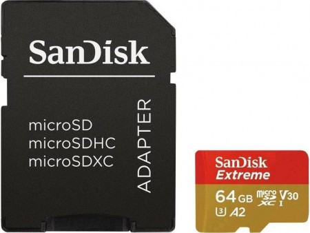 SanDisk Extreme microSDHC 64GB + SD Adapter for Action Sports Cameras - works with GoPro ( SDSQXAF-064G-GN6AA ) - Img 1
