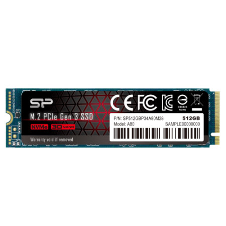 Silicon Power M.2 NVMe 512GB SSD, A80, Read up to 3,400 MB/s, Write up to 3,000 MB/s, 2280 ( SP512GBP34A80M28 ) - Img 1