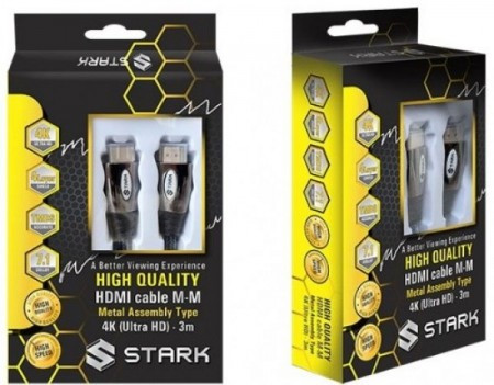 Stark kabl HDMI M-M, pozlaćen 4K(ultra HD), metalno kućište, podržava 3D, 3m - Img 1