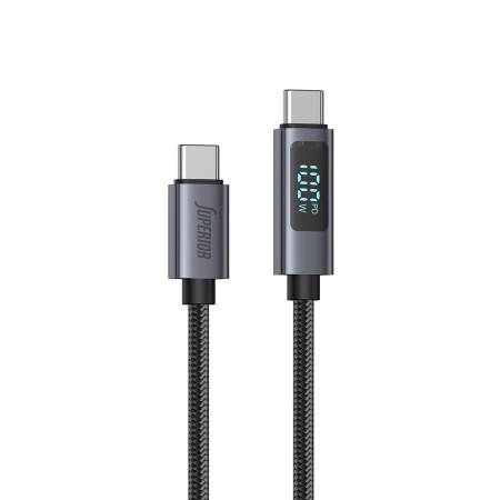 Superior Usb data kabal su-k107 pleteni 5a 100w type-c na type-c sa led ekranom 1m crni ( U2136 )