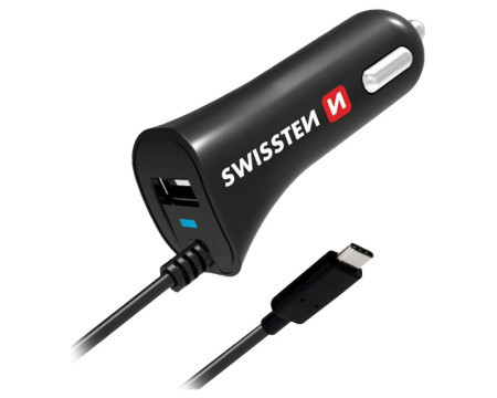 Swissten auto punjač tip C sa kablom + USB 2,4A - Img 1