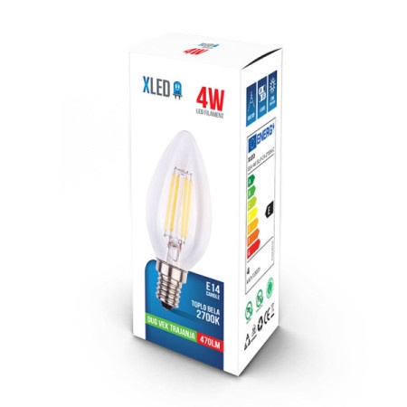Xled E14 4W SL-F-C4-2700K-C Filament Sijalica2700K/C37/470lm/Toplo Bela 180464