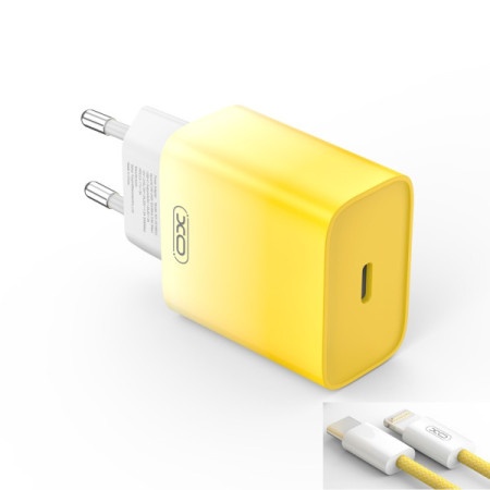 XO kućni punjač od 30W 1x USB-C YELLOW-WHITE + cable USB-C - Lightning ( GSM176792 )