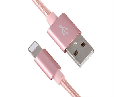 Xwave USB kabl/USB 2.0(tip A)- LIGHTNING(iPHONE kompatibilni)/dužina 2m/3A/Aluminium/roze zlatni upleteni ( USB za iPhone 2m 3A Al /rose go - Img 1