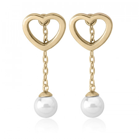 Ženske majorica pearl drop open heart bele biserne gold srebrne viseće minđuše 2u1 ( 16392.01.1 000.010.1 )