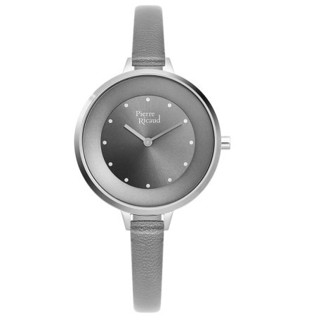 Ženski pierre ricaud quartz sivi srebrni modni ručni sat sa sivim kožnim kaišem ( p22039.5g47q ) - Img 1
