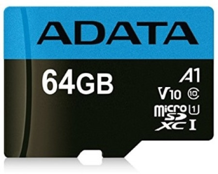 A-Data UHS-I MicroSDXC 64GB class 10 + adapter AUSDX64GUICL10A1-RA1 - Img 1