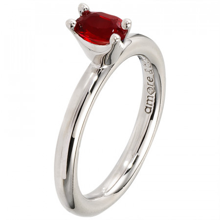 Amore baci srebrni prsten sa jednim crvenim swarovski kristalom 54 mm ( rg306.14 )