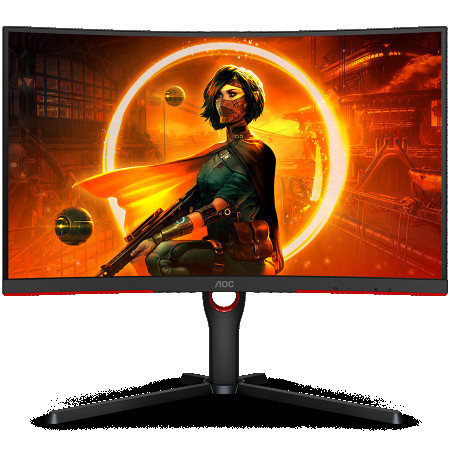 AOC monitor LED C27G3UBK curved 27" VA 3H 165Hz 1 ms, HAS 130mm, HDMI 1.4, DP 1.2, USB HUB, Audio out, Speakers 3 W x 2, 3y, black-red ( C2
