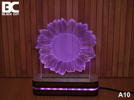Black Cut 3D Lampa sa 9 različitih boja i daljinskim upravljačem - Cvet ( A10 )