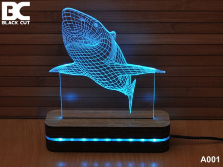 Black Cut 3D Lampa sa 9 različitih boja i daljinskim upravljačem - Ajkula ( A001 )