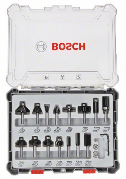 Bosch komplet raznih glodala, 15 komada, držač od 8 mm 15-piece mixed application router bit set. ( 2607017472 )