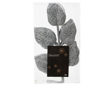 Dekordom novogodišnji cvet - glitter leaf 1pcs 36cm 029322 - silver - kmg ( 041542 )