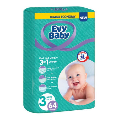 Evy baby pelene jumbo 3 midi 5-9kg 64kom 3 u 1 ( A054568 )