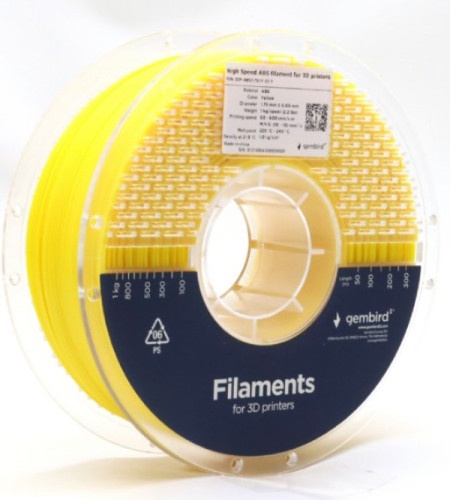 Gembird 3DP-ABS1.75HY-01-Y ABS filament velike brzine za 3D stampac 1.75mm, kotur 1KG YELLOW