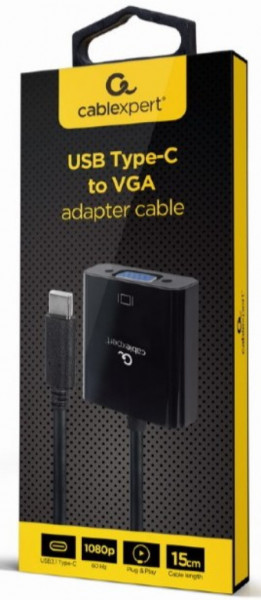 Gembird A-CM-VGAF-01 USB Type-C to VGA adapter cable, 15 cm, black - Img 1