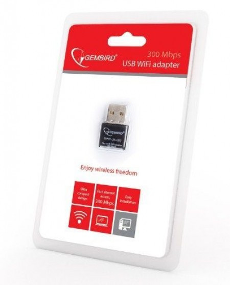 Gembird mini USB wireless adapter 300N, RF pwr WNP-UA-005 - Img 1