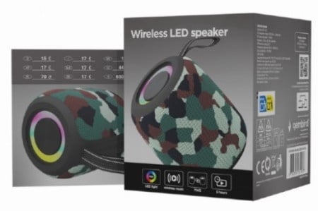 Gembird SPK-BT-LED-05-CM Portable Bluetooth RGB LED TWS speaker, 8W, BT, FM, USB, Handsfree, CAMO