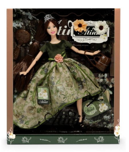 Ittl lutka Atinil u zelenoj pliš haljini,četka,tašna ( 070834 )
