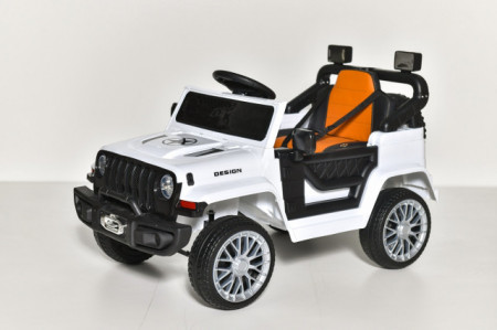 Jeep Mini na akumulator sa kožnim sedištem i mekim gumama - Bela