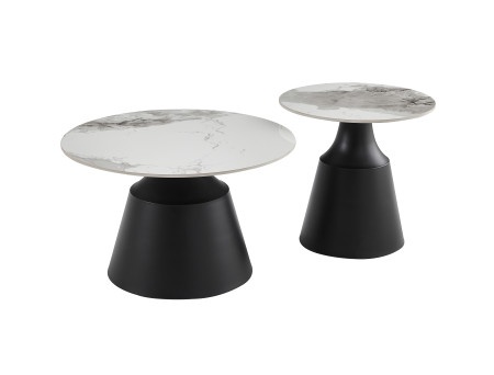Klub sto 6052 set Bela keramička ploča/Crne metalne noge fi 70+fi 50 ( 800-632 )