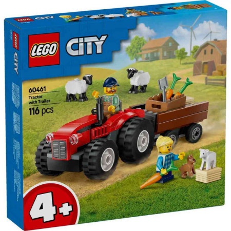 Lego city red farm tractor with trailer and sheep ( LE60461 )