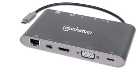 Manhattan 152808 7in1 USB-C - HDMI/VGA/mDP/3xUSB/LAN/CR/PD 60W Docking station