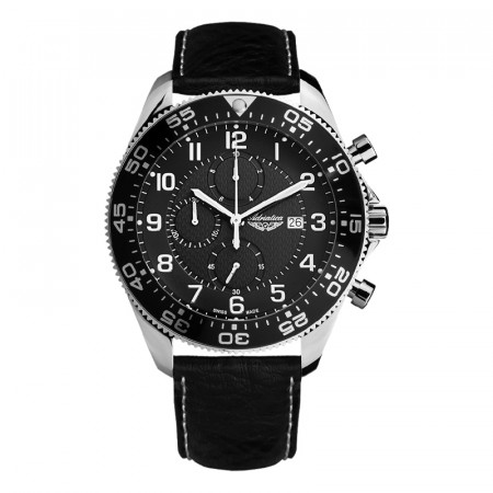 Muški adriatica aviation hronograf srebrni crne sportsko elegantni ručni sat sa crnim kožnim kaišem ( a1147.5224ch )