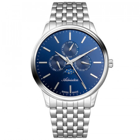Muški adriatica moonphase multifunction dan noć plavi srebrni elegantni ručni sat sa srebrnim metalnim kaišem ( a8262.5115qf )