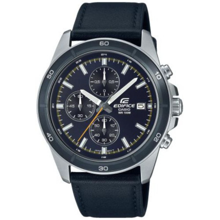Muški casio edifice sivi srebrni sportsko elegantni ručni sat sa crnim kožnim kaišem ( efr-526l-2cvuef )
