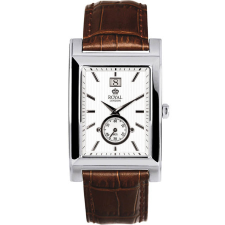 Muški royal london vintage big date kvadratni beli elegantni ručni sat sa braon kožnim kaišem ( 40083-01 )