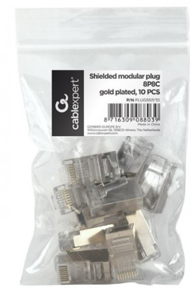 PLUG5SP/10 Gembird shielded modular 30u gold plated LAN konektor CAT5 FTP SFTP RJ45 (pak.10kom)