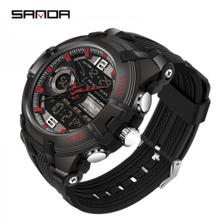 Sanda 6015 black - red muški sat sa silikonskom narukvicom