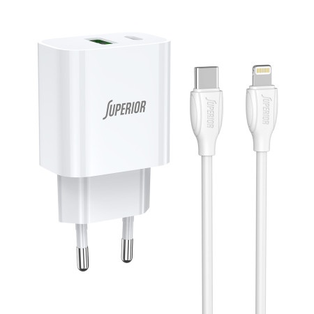 Superior su-p102 20w super fast usb a qc3.0+type c sa type c na lightning kablom beli (cert) Kucni punjac ( P1223 )
