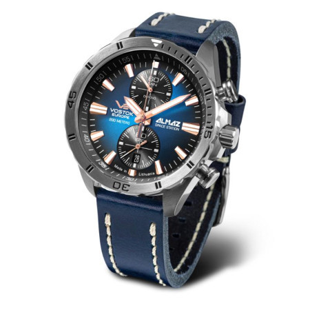 Vostok europe muški almaz choronograph plavi sivi sportsko elegantni ručni sat sa plavim kožnim kaišem ( 6s11/320a675k )
