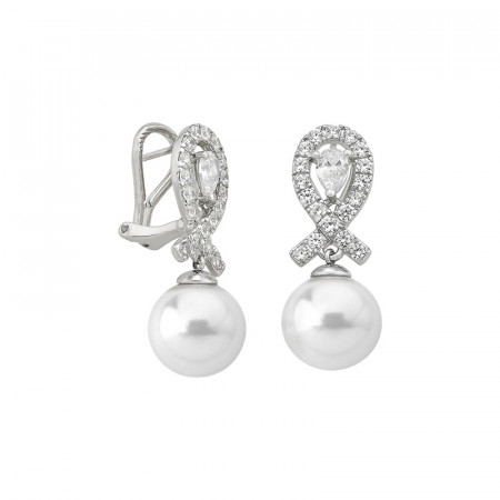 Ženske majorica exquisite bele biserne srebrne viseće mindjuše sa kristalima 12 mm ( 13139.01.2 000.010.1 )