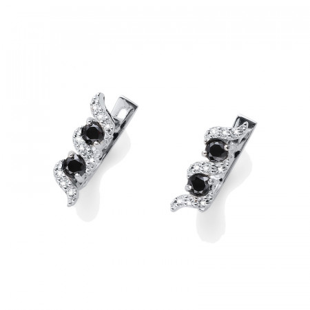 Ženske oliver weber paso 925ag crystal black srebrne mindjuše sa swarovski crnim,belim kristalom ( 62088.bla ) - Img 1