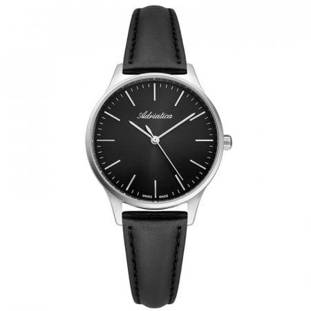 Ženski adriatica pairs crni srebrni elegantni ručni sat sa crnim kožnim kaišem ( a3186.5214q )