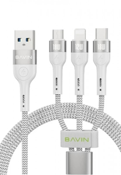 Bavin kabl 18W 3 in 1 micro, type-c, lightning bela ( 90117 )