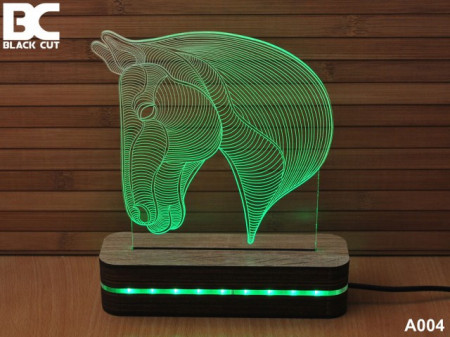 Black Cut 3D Lampa sa 8 različitih boja i daljinskim upravljačem - Konj ( A004 )