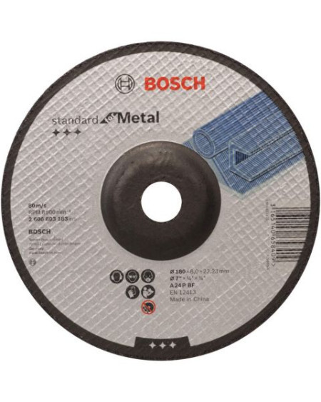 Bosch brusna ploča ispupčena standard for metal A 24 P BF, 180 mm, 22,23 mm, 6,0 mm ( 2608603183 )