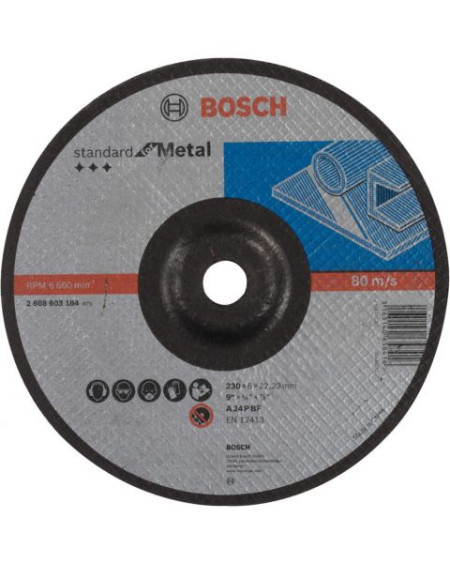 Bosch brusna ploča ispupčena standard for metal A 24 P BF, 230 mm, 22,23 mm, 6,0 mm ( 2608603184 )