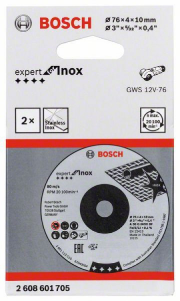 Bosch expert for inox 2 komada x 76 x 4 x 10 mm brusne ploče A 30 Q INOX BF 76mm 4mm 10mm ( 2608601705 )