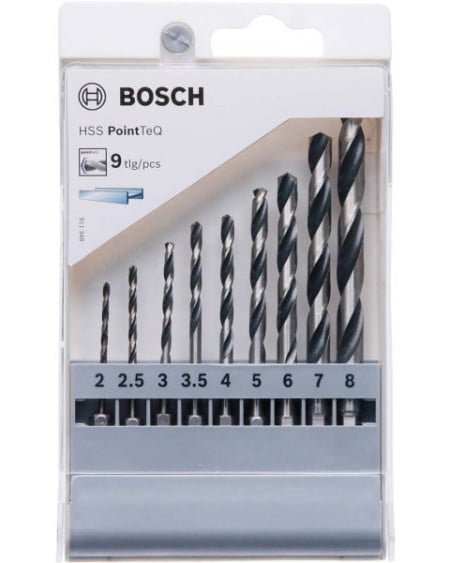 Bosch HSS spiralna burgija PointTeQ 2,0/2,5/3,0/3,5/4,0/5,0/6,0/7,0/8,0 mm sa šestougaonim HEX prihvatom pakovanje od 9 komada ( 2607002826