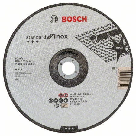 Bosch rezna ploča ispupčena standard for Inox WA 36 R BF, 230 mm, 22,23 mm, 1,9 mm ( 2608601514 )