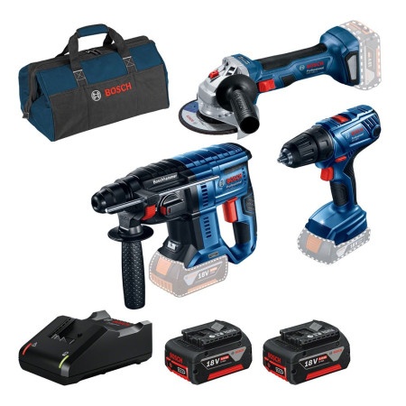 Bosch Set akumulatorskog alata GBH 180-LI + GSR 180-LI + GWS 180-LI 18V, 2 x 4,0 Ah + torba ( 0615990M8Y )