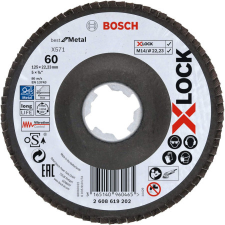 Bosch X-Lock lamelne ploče, verzija pod uglom, vlaknasta ploča, ?115 mm, G 60, X571, best for metal, 1 komad D= 115 mm G= 60, pod uglom (