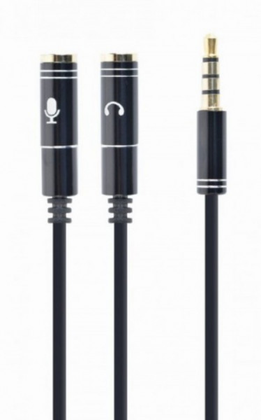 CCA-417M Gembird 2x 3.5 mm(slusalice i mikrofon) Metalni adapter na 1x 3.5mm(4 pin) cable, 0.2m crn