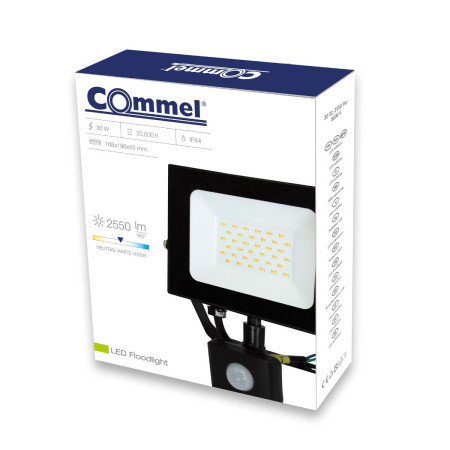 Commel led reflektor senzor 30w 4000k, 2550lm 30kh, crni ( c307-239 )
