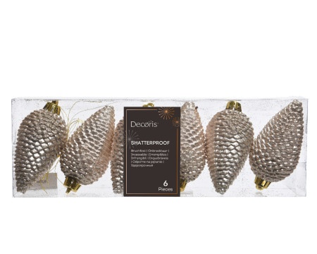 Dekordom novogodišnja dekoracija - hanging pinecone set 6pcs 8cm 028602 - pearl - kmg ( 043320 )